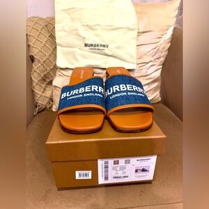 Burberry Denim and Tan Slides